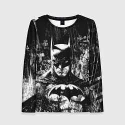 Лонгслив женский Бэтмен черно-белый стиль, цвет: 3D-принт