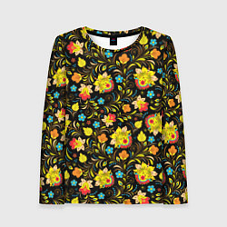 Лонгслив женский Хохлома цветы, цвет: 3D-принт