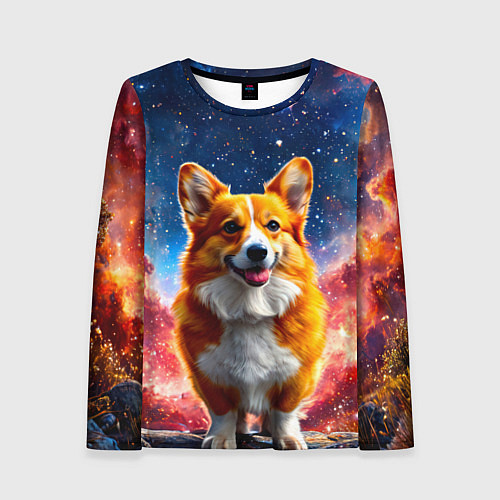 Женский лонгслив Корги и космическое небо / 3D-принт – фото 1