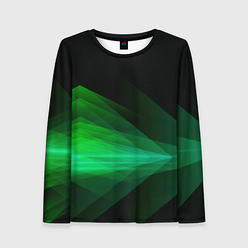 Женский лонгслив Неоновая зеленая абстракция на черном фоне / 3D-принт – фото 1