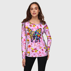 Лонгслив женский Слон с крыльями бабочки, цвет: 3D-принт — фото 2