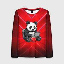 Лонгслив женский Панда работает за ноутбуком, цвет: 3D-принт