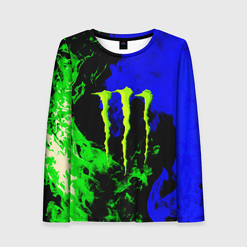 Женский лонгслив Monster energy кислотный огонь / 3D-принт – фото 1