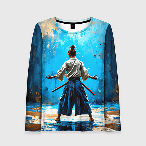 Женский лонгслив Боец айкидо на синем / 3D-принт – фото 1
