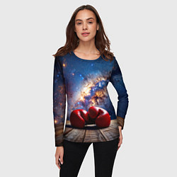 Лонгслив женский Боксерские перчатки в космосе, цвет: 3D-принт — фото 2