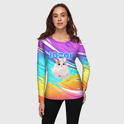 Лонгслив женский Inzoi кошечка на радужном фоне, цвет: 3D-принт — фото 2