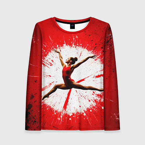 Женский лонгслив Воздушная гимнастка на красном / 3D-принт – фото 1