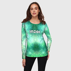 Лонгслив женский Inzoi белый логотип на зеленом фоне, цвет: 3D-принт — фото 2