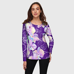 Лонгслив женский Японские акварельные орхидеи, цвет: 3D-принт — фото 2
