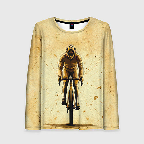 Женский лонгслив Трековый велосипедист на бежевом / 3D-принт – фото 1