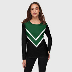 Лонгслив женский Зелёный с чёрным и белые полосы, цвет: 3D-принт — фото 2
