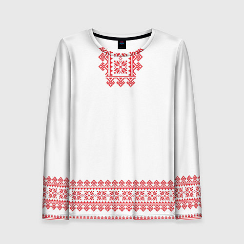Женский лонгслив Славянский орнамент и узоры - вышиванка рубаха бел / 3D-принт – фото 1