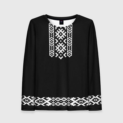 Женский лонгслив Славянский орнамент и узор на черном - вышиванка р / 3D-принт – фото 1