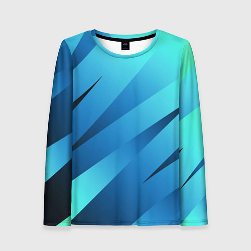 Женский лонгслив Сине-голубой абстрактные полосы / 3D-принт – фото 1