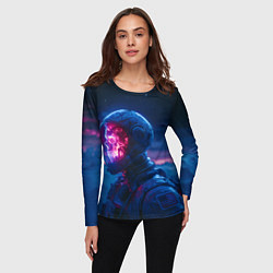 Лонгслив женский Синий космонавт с красным черепом, цвет: 3D-принт — фото 2