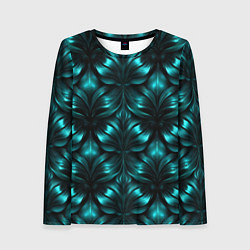 Женский лонгслив Зеленые узоры из абстрактных листьев - блестящий п