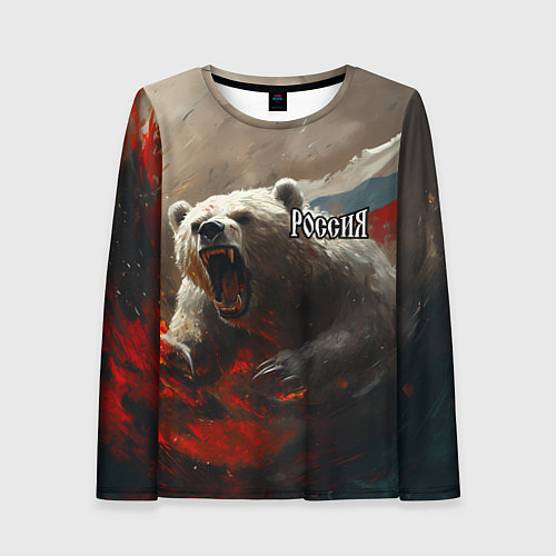 Женский лонгслив Русский медведь в прыжке / 3D-принт – фото 1