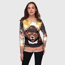 Лонгслив женский Злой русский медведь с пилоткой на голове, цвет: 3D-принт — фото 2
