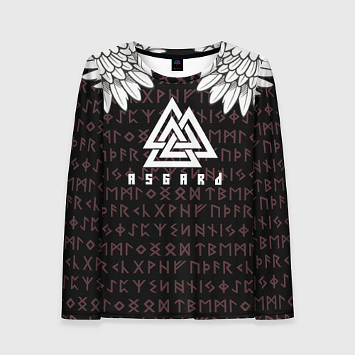 Женский лонгслив Асгард на фоне рун и валькнут / 3D-принт – фото 1