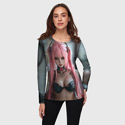 Лонгслив женский Девушка с розовыми волосами в наушниках, цвет: 3D-принт — фото 2
