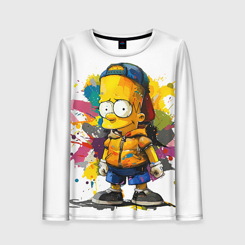 Женский лонгслив Рисунок красками Барт Симпсон / 3D-принт – фото 1