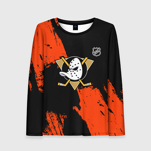 Женский лонгслив Анахайм Дакс - оранжевая краска / 3D-принт – фото 1