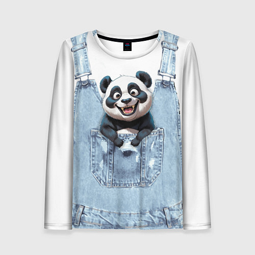 Женский лонгслив Панда в кармашке комбинезона / 3D-принт – фото 1