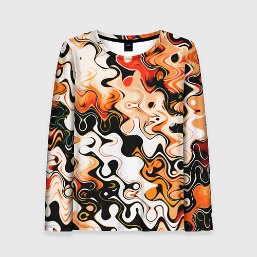 Женский лонгслив Абстракция разлитые краски оранжевый / 3D-принт – фото 1