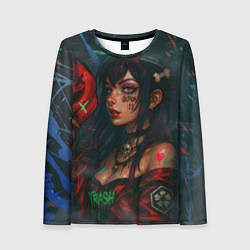 Женский лонгслив Девушка с маской киберпанк