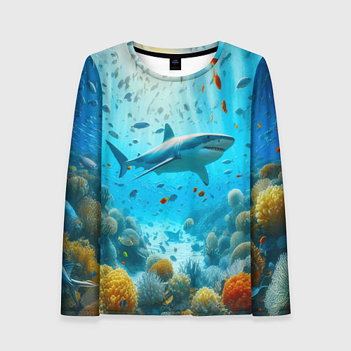 Женский лонгслив Белая акула в коралловом рифе / 3D-принт – фото 1