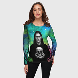 Лонгслив женский Bones без зрачков держит череп в руках, цвет: 3D-принт — фото 2