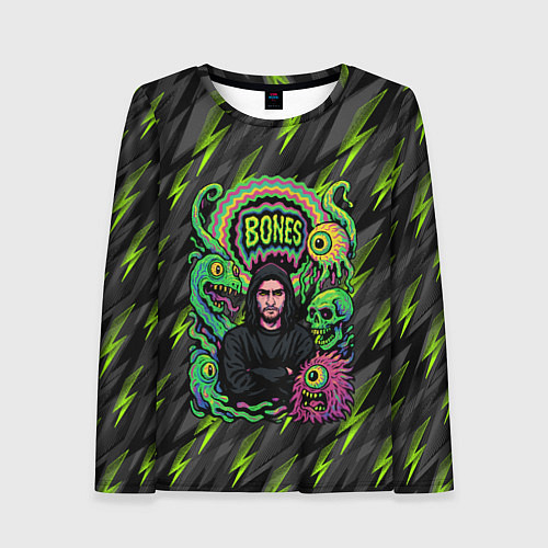 Женский лонгслив Bones психоделический стиль / 3D-принт – фото 1