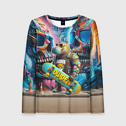 Лонгслив женский Hippo with longboard - graffiti, цвет: 3D-принт