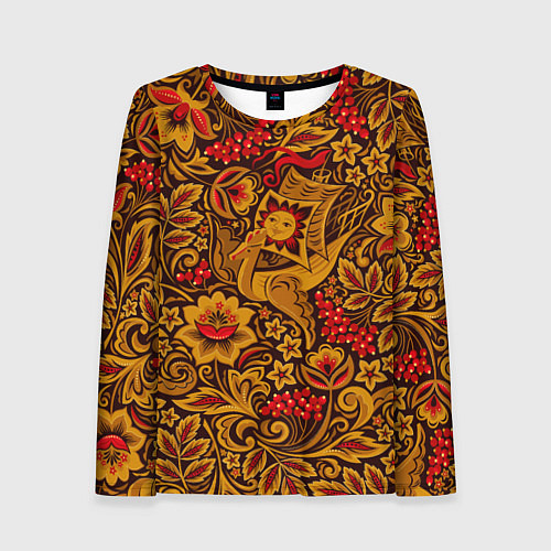 Женский лонгслив Летучий корабль в стиле хохломской росписи / 3D-принт – фото 1