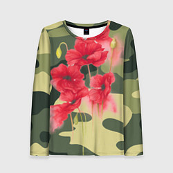 Женский лонгслив Камуфляж с маками