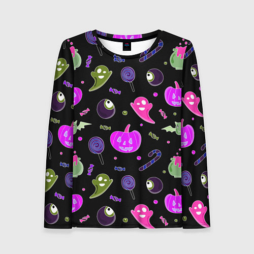Женский лонгслив Halloween pink black pumpkin / 3D-принт – фото 1