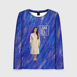 Лонгслив женский Lana Del Rey в белом классическом платье на синем, цвет: 3D-принт