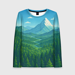 Лонгслив женский Горный пейзаж - пиксель арт, цвет: 3D-принт