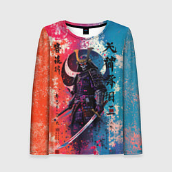Лонгслив женский Призрачный самурай - краски, цвет: 3D-принт