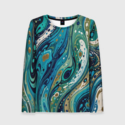 Лонгслив женский Сине-зеленый абстрактный узор, цвет: 3D-принт