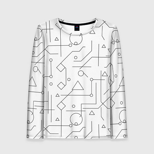 Женский лонгслив Техно-Геометрия на белое / 3D-принт – фото 1
