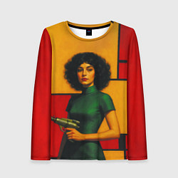 Женский лонгслив Девушка с бластером ретрофутуризм поп-арт 1970-е