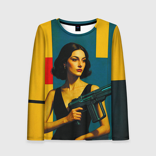 Женский лонгслив Девушка с ретрофутуристическим автоматом поп-арт 1 / 3D-принт – фото 1