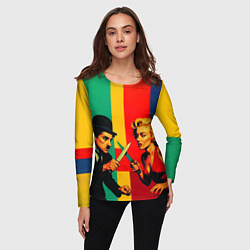 Лонгслив женский Чарли Чаплин против Мэрилин Монро поп-арт, цвет: 3D-принт — фото 2