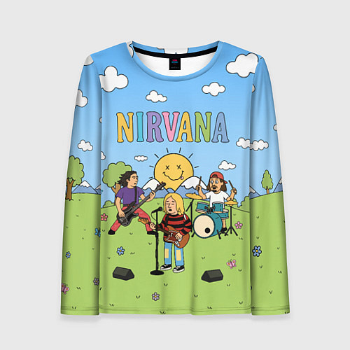 Женский лонгслив Nirvana мультяшный стиль на поляне / 3D-принт – фото 1
