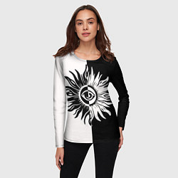 Лонгслив женский Солнце черно-белое, цвет: 3D-принт — фото 2