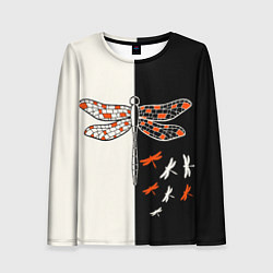 Лонгслив женский Стрекозы на черно-белом, цвет: 3D-принт