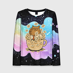 Женский лонгслив Менеджер капибара в кружке в стикерах