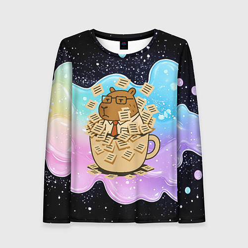 Женский лонгслив Менеджер капибара в кружке в стикерах / 3D-принт – фото 1