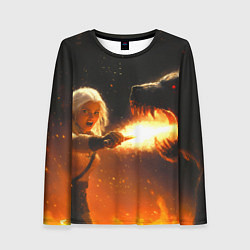 Лонгслив женский Цири сражается с монстром медведем, цвет: 3D-принт